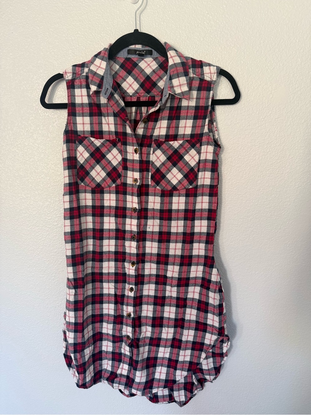 Papaya Sleeveless Plaid Red White Shirt Dress Size Small